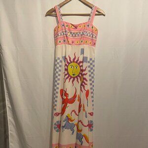 Women's Small Colorful Pink Empire Waist Flowy Maxi Dress